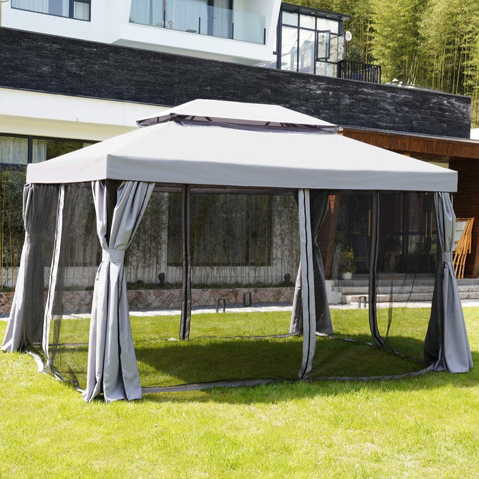 10' x 13' Canopy Tent Gazebo 2-Tier Outdoor Canopy with Mosquito Netting & Shade Curtains, Sturdy Straight Leg Tent for Backyard & Party & Event