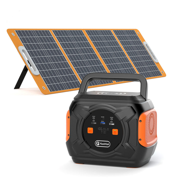 320W Flashfish Portable Power Station Solar Generator Backup Power with 18V/100W Foldable Solar Panel Charger