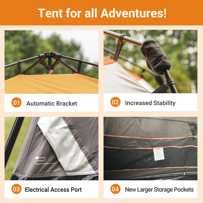 4-6 Person Dark Room Instant Tent, Easy Setup Family Tent, Waterproof with Door Mat & Door Awning, Orange