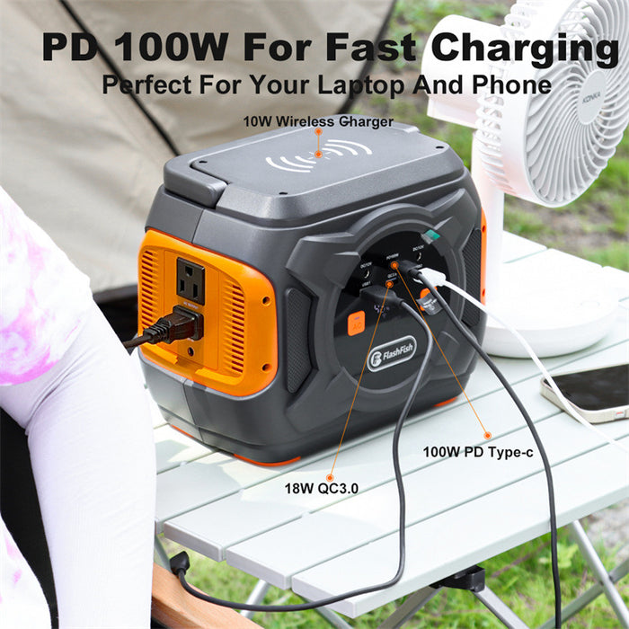 320W Flashfish Portable Power Station Solar Generator Backup Power with 18V/100W Foldable Solar Panel Charger