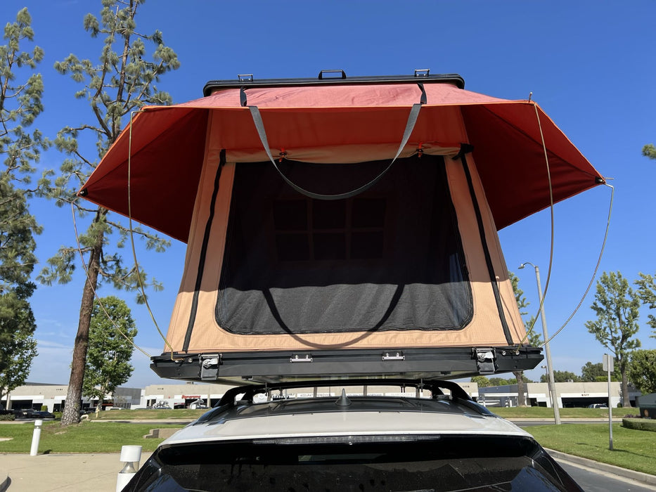 2-3 Person Trustmade Triangle Aluminum Black Hard Shell Beige Rooftop Tent Scout MAX Series with 2 Rainflies of Different Colors