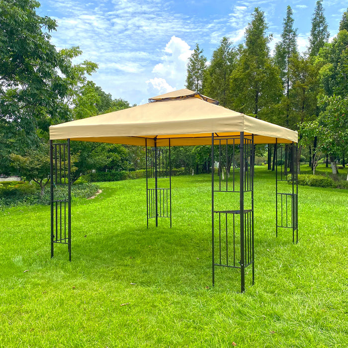 10' x 10' Outdoor Canopy Tent with Ventilated Double Roof And Mosquito Net, Detachable Mesh Screen On All Sides, Beige Top