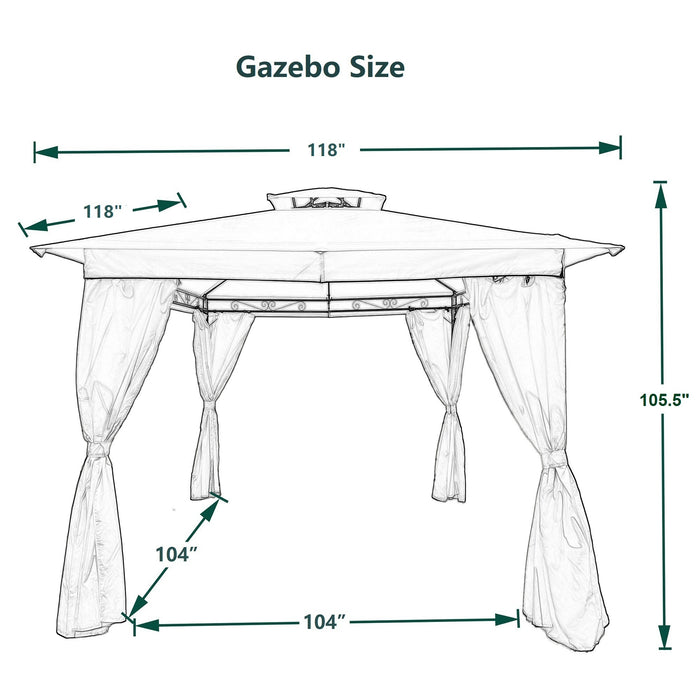 10' x10' Outdoor Patio Garden Gazebo Tent, Outdoor Shading, Gazebo Canopy with Curtains, Beige